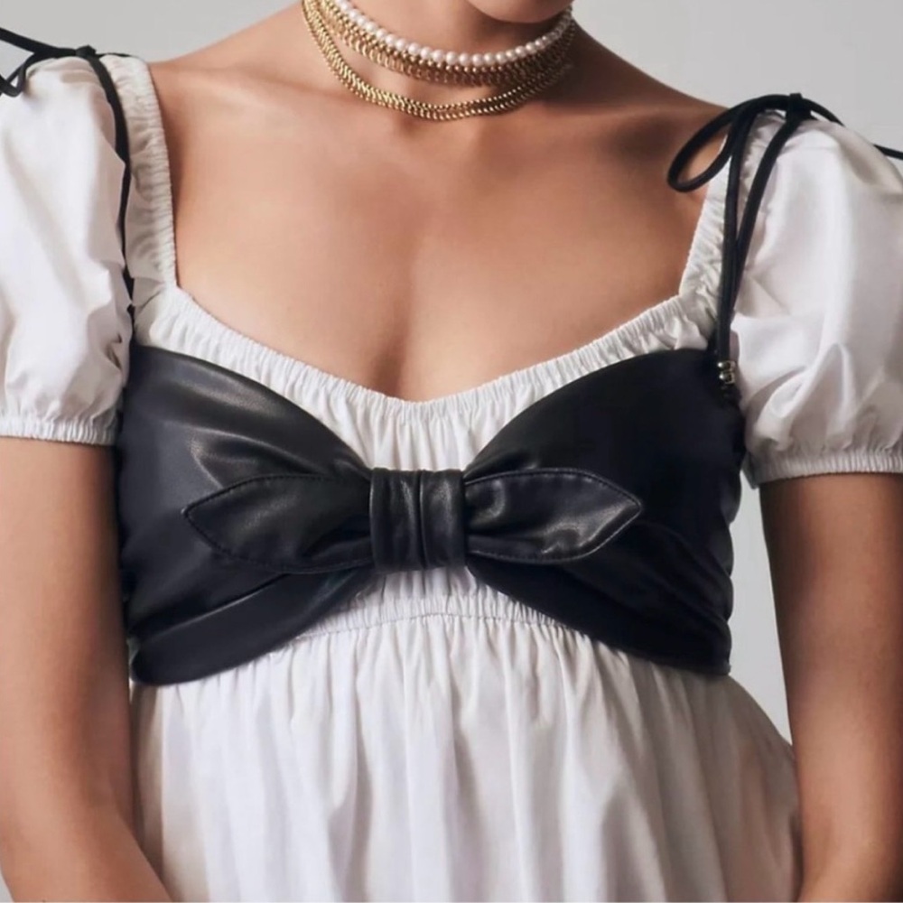Anthropologie Pilcro Faux Leather Micro Bustier Bow Tie Front size Small